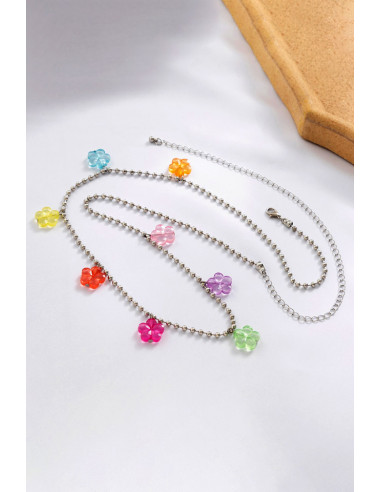 Lant de corp pentru talie, din bilute mici metalice si 8 floricele colorate