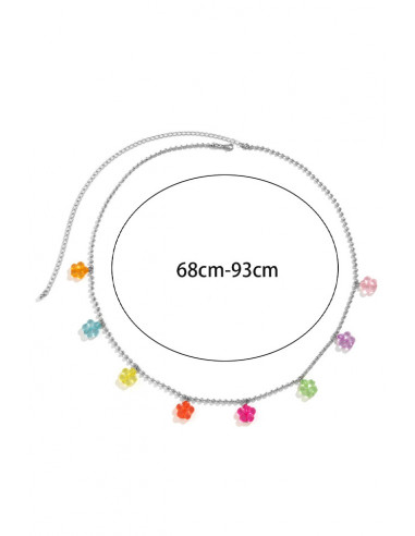 Lant de corp pentru talie, din bilute mici metalice si 8 floricele colorate