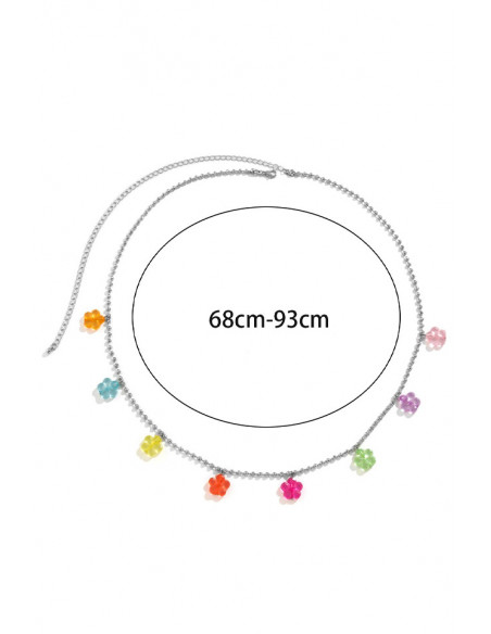 Lant de corp pentru talie, din bilute mici metalice si 8 floricele colorate