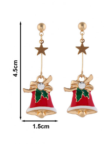 Cercei de Craciun eleganti, clopotei cu fundite, cristale si stelute