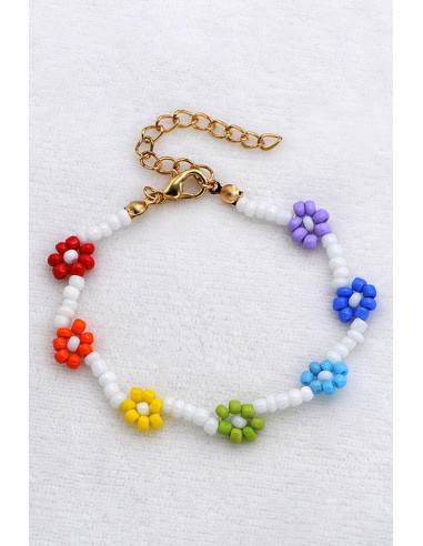 Bratara vesela cu margelute si floricele colorate