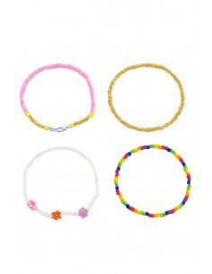 Set 4 bratari colorate, din margelute mici, cu 3 floricele 2