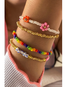Set 4 bratari colorate, din margelute mici, cu 3 floricele