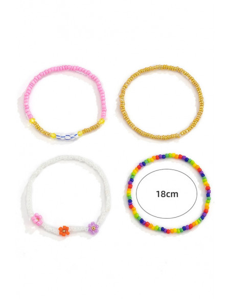 Set 4 bratari colorate, din margelute mici, cu 3 floricele
