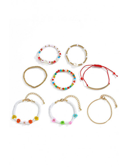 Set 8 bratari colorate, lantisoare, margelute, floricele, inimioare si perlute