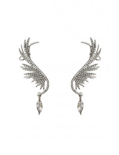 Set cercei ear cuff pentru mireasa, aripi stilizate cu cristal alungit la baza, prindere cu ac si pe ureche