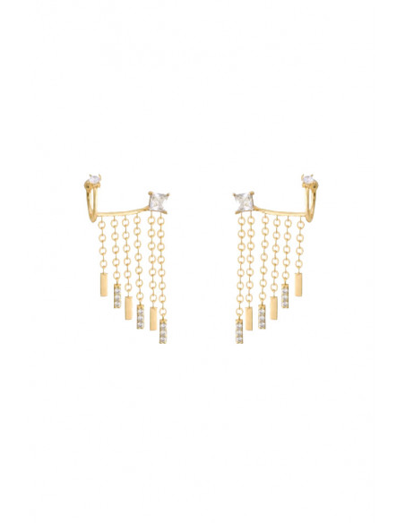 Set cercei ear cuff cu lantisoare care atarna si cristal in lobul urechii