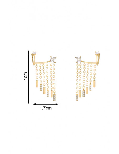 Set cercei ear cuff cu lantisoare care atarna si cristal in lobul urechii