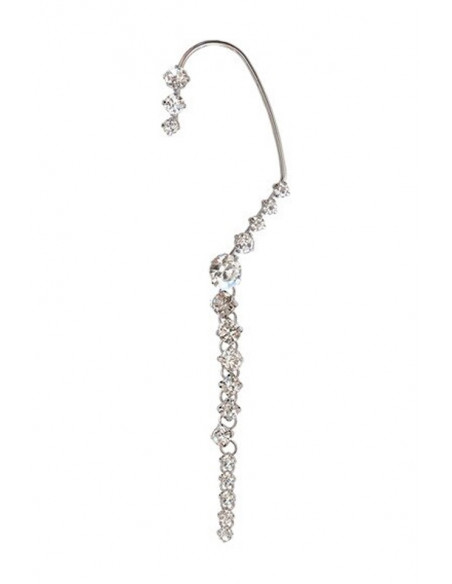 Cercel ear cuff pentru mireasa, model lung si elegant cu cristale in sir lung