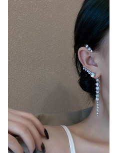 Cercel ear cuff pentru mireasa, model lung si elegant cu cristale in sir lung 2