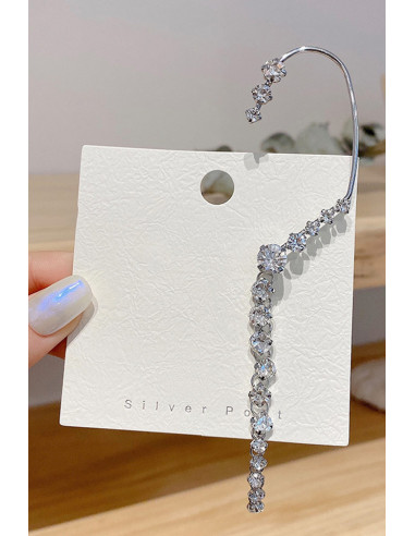 Cercel ear cuff pentru mireasa, model lung si elegant cu cristale in sir lung
