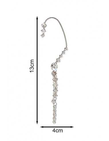Cercel ear cuff pentru mireasa, model lung si elegant cu cristale in sir lung