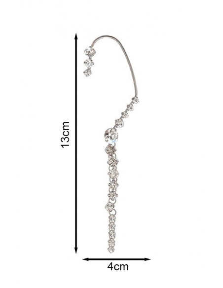Cercel ear cuff pentru mireasa, model lung si elegant cu cristale in sir lung