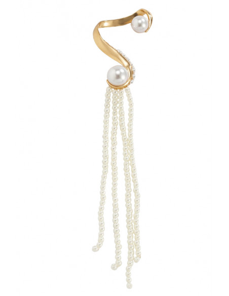 Cercel ear cuff statement cu sir lung de perle prinse de suport masiv