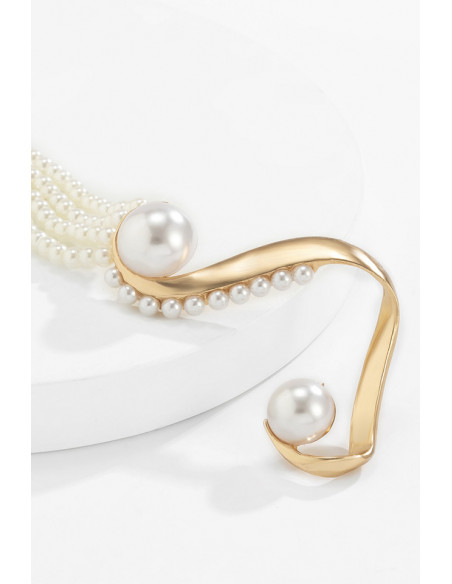 Cercel ear cuff statement cu sir lung de perle prinse de suport masiv
