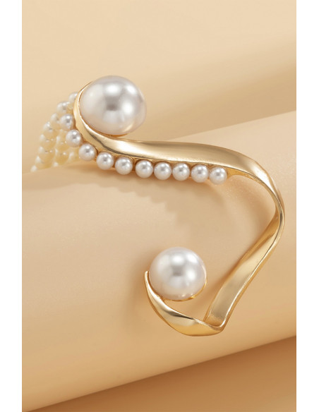 Cercel ear cuff statement cu sir lung de perle prinse de suport masiv