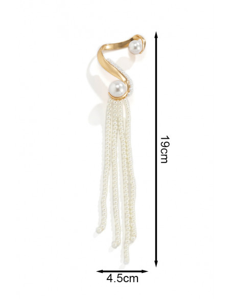 Cercel ear cuff statement cu sir lung de perle prinse de suport masiv