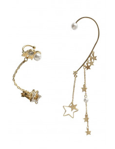 Set cercei ear cuff asimetrici cu lantisoare de care atarna stelute si perle