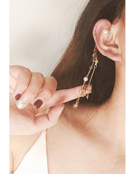 Set cercei ear cuff asimetrici cu lantisoare de care atarna stelute si perle
