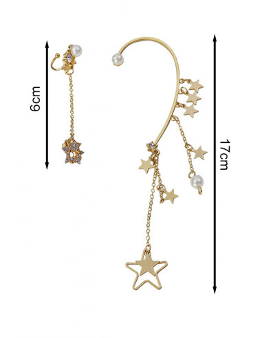 Set cercei ear cuff asimetrici cu lantisoare de care atarna stelute si perle