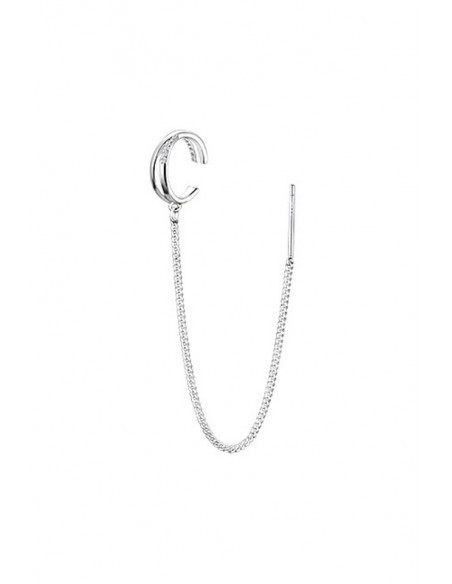 Cercel ear cuff luxury, lantisor simplu cu ac lung si cuff in X cu cristale