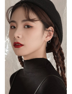 Cercel ear cuff luxury, lantisor simplu cu ac lung si cuff in X cu cristale 2
