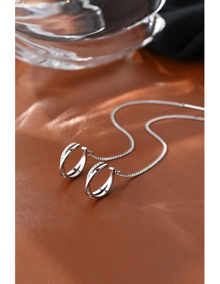 Cercel ear cuff luxury, lantisor simplu cu ac lung si cuff in X cu cristale