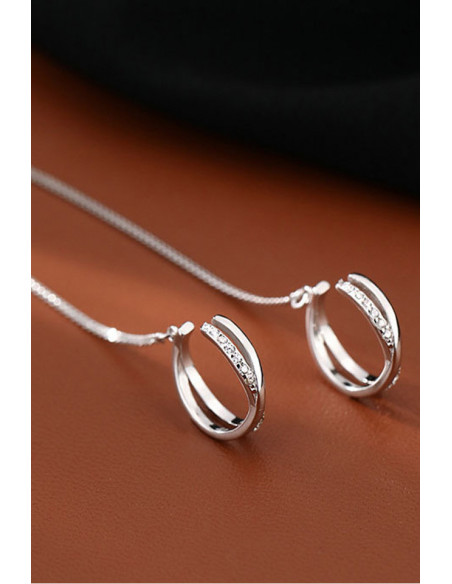 Cercel ear cuff luxury, lantisor simplu cu ac lung si cuff in X cu cristale