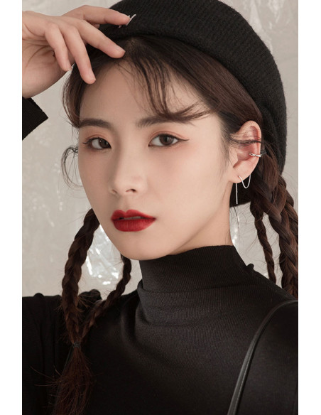 Cercel ear cuff luxury, lantisor simplu cu ac lung si cuff in X cu cristale
