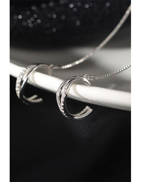 Cercel ear cuff luxury, lantisor simplu cu ac lung si cuff in X cu cristale