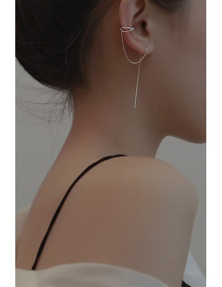 Cercel ear cuff luxury, lantisor simplu cu ac lung si cuff in X cu cristale