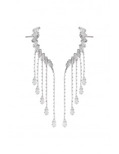 Set cercei ear cuff eleganti pentru mirese, cristale dreptunghiulare cu lantisoare