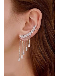 Set cercei ear cuff eleganti pentru mirese, cristale dreptunghiulare cu lantisoare 2