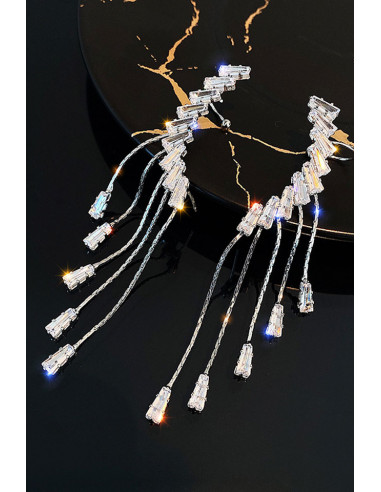Set cercei ear cuff eleganti pentru mirese, cristale dreptunghiulare cu lantisoare
