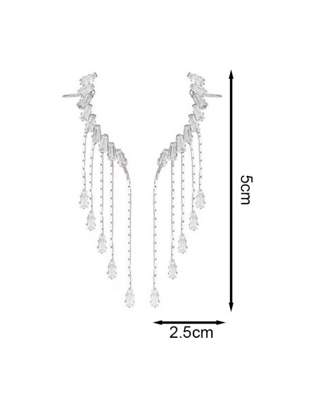 Set cercei ear cuff eleganti pentru mirese, cristale dreptunghiulare cu lantisoare