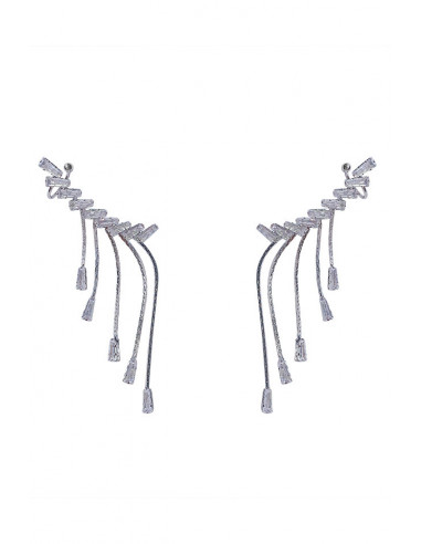 Set cercei ear cuff eleganti pentru mirese, cristale dreptunghiulare cu lantisoare