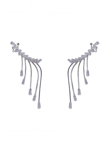 Set cercei ear cuff eleganti pentru mirese, cristale dreptunghiulare cu lantisoare