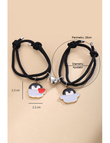 Set bratari pentru cupluri, pinguini indragostiti, prindere cu inima magnetica
