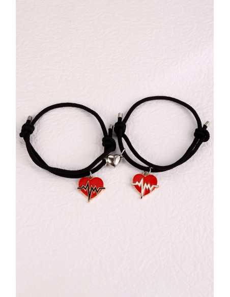 Set bratari pentru cupluri, love pulse alb/negru, prindere cu inima magnetica