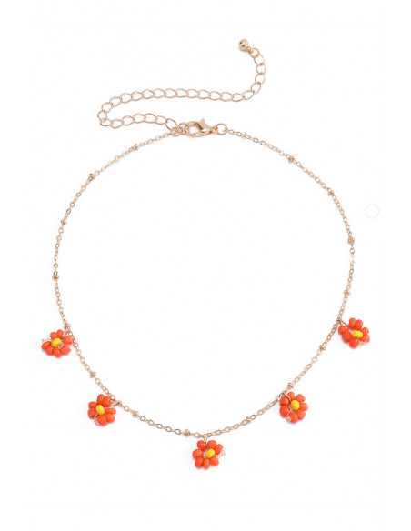 Colier delicat si vesel, lantisor subtire cu floricele din margelute colorate