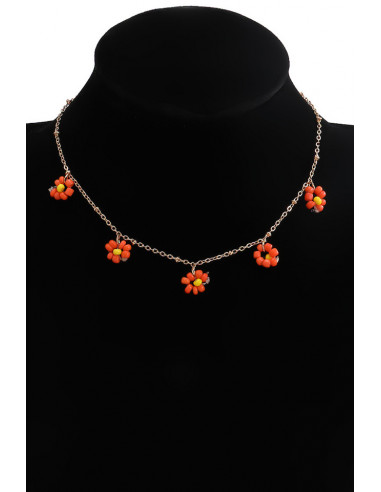 Colier delicat si vesel, lantisor subtire cu floricele din margelute colorate