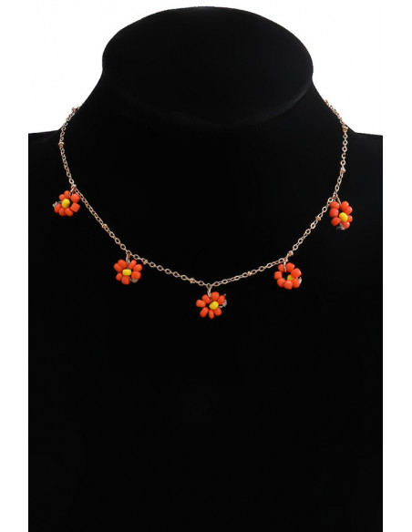 Colier delicat si vesel, lantisor subtire cu floricele din margelute colorate