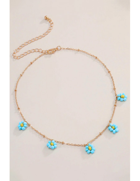 Colier delicat si vesel, lantisor subtire cu floricele din margelute colorate