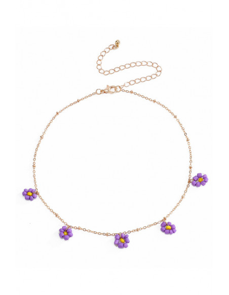 Colier delicat si vesel, lantisor subtire cu floricele din margelute colorate