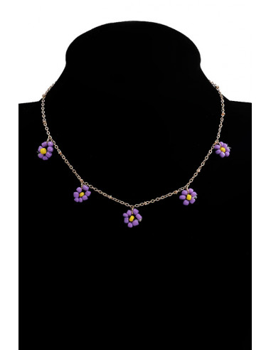 Colier delicat si vesel, lantisor subtire cu floricele din margelute colorate