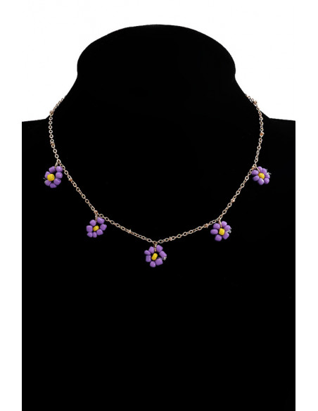Colier delicat si vesel, lantisor subtire cu floricele din margelute colorate