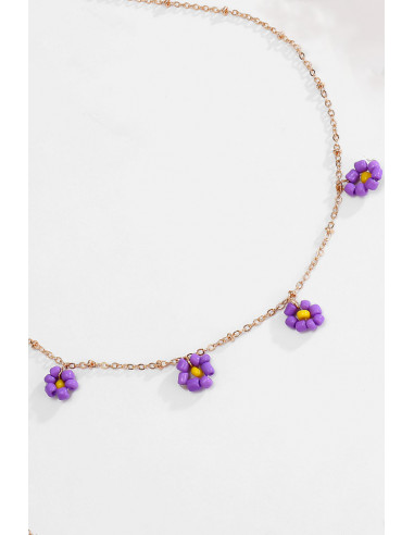 Colier delicat si vesel, lantisor subtire cu floricele din margelute colorate