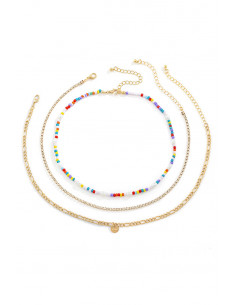 Set trei coliere elegante, margelute colorate, sirag de cristale si lantisor plat