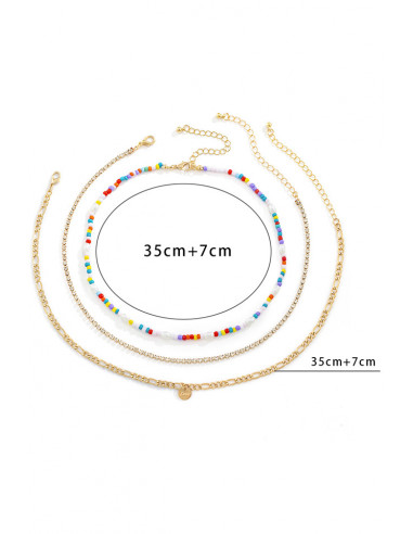 Set trei coliere elegante, margelute colorate, sirag de cristale si lantisor plat