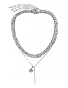Set 3 coliere multilayer cu lanturi, steluta cu cristale si tija metalica